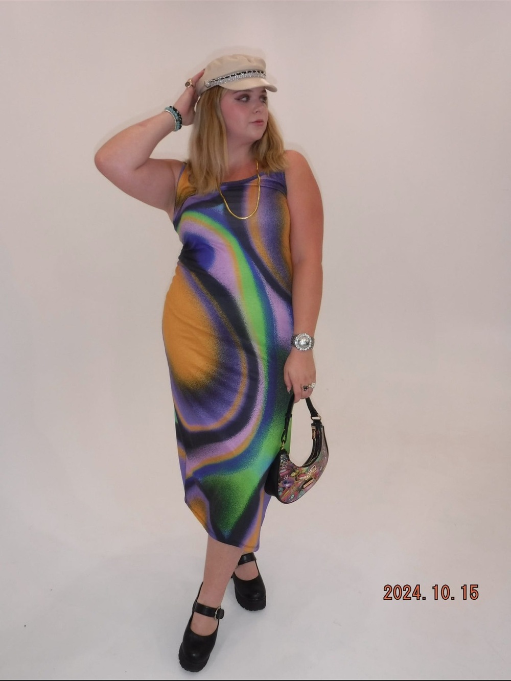 Multicolor Wave-Print Maxi Dress - Blue/Green/Gold